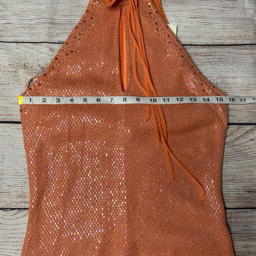 St. John Coral Orange Halter Maxi with Floral Neck Accent - Picture 9 of 13